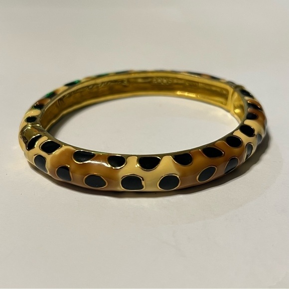 Kenneth Jay Lane Jaguar Gold Tone Cuff Bracelet & Leopard Half Hoop Earrings - Picture 2 of 6